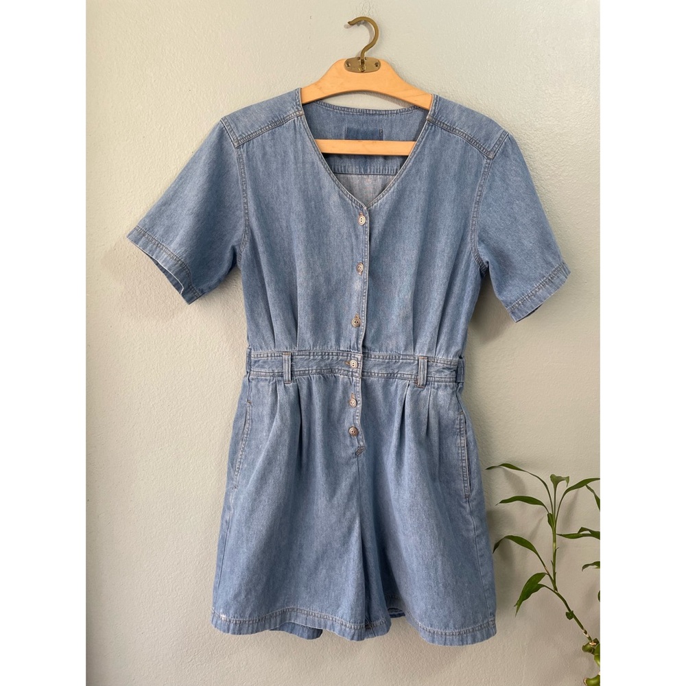 Unbranded | Vintage 90s Button-Down Denim Overall Romper - Picture 2 of 6